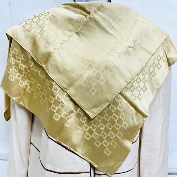Unused Authentic Givenchy 100% Silk Satin Ivery Gold  Signature Logo 31"x31"(4) - Picture 8 of 8